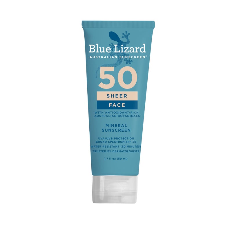 Blue Lizard Sheer Face Mineral SPF 50 Sunscreen Lotion, 100% Mineral Formula, Blue Light Protection, Lightweight, No White Cast, Nourishes and Hydrates, Paraben-Free, Fragrance-Free, 1.7 fl oz - Image 1