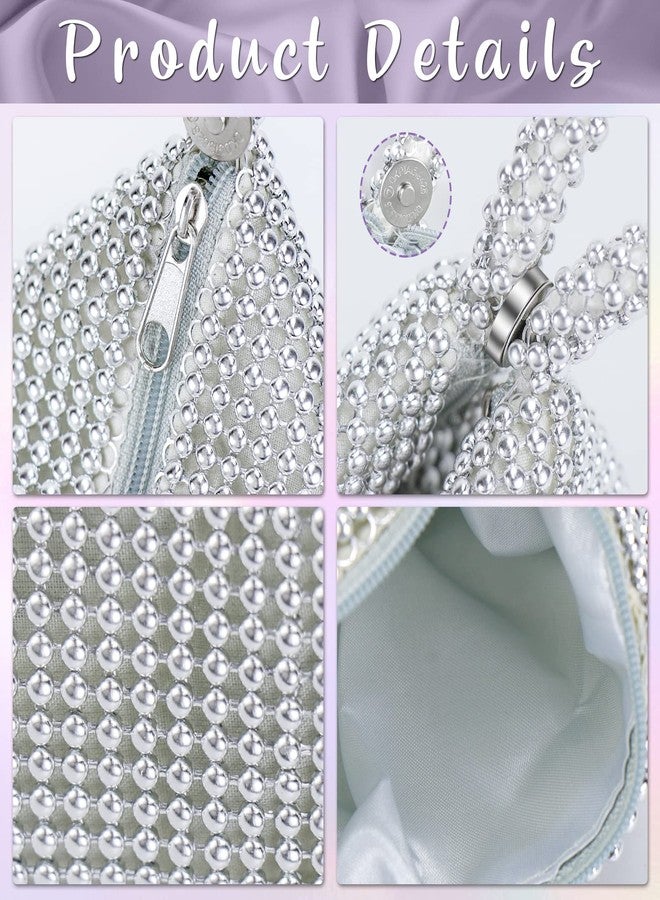 Hysagtek Evening Bag Clutch Purses for Women, Silver Purse Vintage Elegant Triangle Purse, Mini Rhinestone Clutch for Prom Cocktail Party Wedding Engagement - Image 4