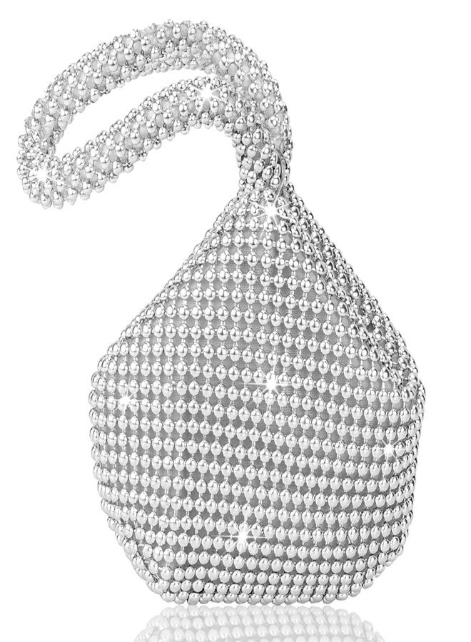 Hysagtek Evening Bag Clutch Purses for Women, Silver Purse Vintage Elegant Triangle Purse, Mini Rhinestone Clutch for Prom Cocktail Party Wedding Engagement - Image 1