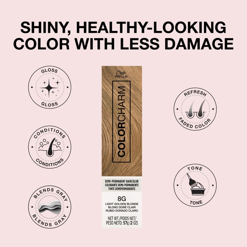 COLORCHARM Demi Permanent Hair Color 8G Light Golden Blonde Gloss, Refresh & Tone 2 Fl Oz - Image 4