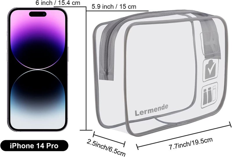 Lermende Clear Makeup Bag, TSA Approved Makeup Bag Organizer & Cosmetic Bag for Women With Zipper, Quart Size Carry On Clear Toiletry Bag Airport Compliant Toiletries For Travel (Grey) - Image 2