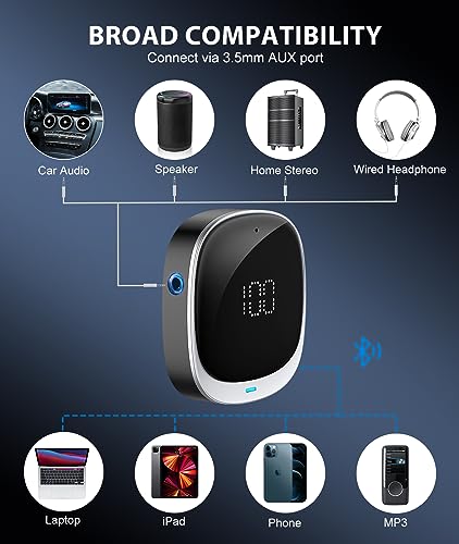 COMSOON AUX Bluetooth Adapter for Car, [LED Screen] Bluetooth 5.3 Receiver for Speaker/Home Stereo/Wired Headphones, 3.5mm Wireless Audio Receiver for Hands-Free Call/Music, Dual Connection - Image 2