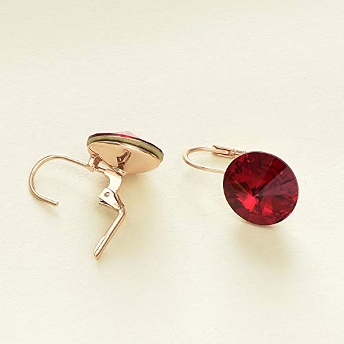 EVEVIC Austrian Crystal Round Drop Leverback Earrings for Women 14K Rose Gold Plated Hypoallergenic Jewelry (Red) - Image 5