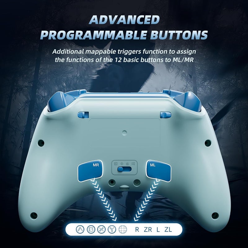 Mytrix Wireless Switch Pro Controllers with Charging Dock, Bluetooth Controller for Nintendo Switch/Lite/OLED with Hall Effect Joysticks & Trigger, Compatible with PC/iOS/Android/Steam (Aqua Blue) - Image 4