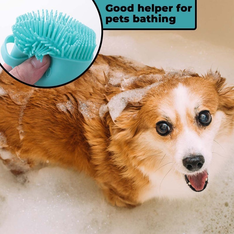 Homestic Dog Brush With Shampoo Container|Cat & Dog Bath Brush For Bathing|Exfoliating|Scrubbing|Massaging & Relaxing|Soft Silicone|Suitable For All Pets|PT230B|Blue - Image 4