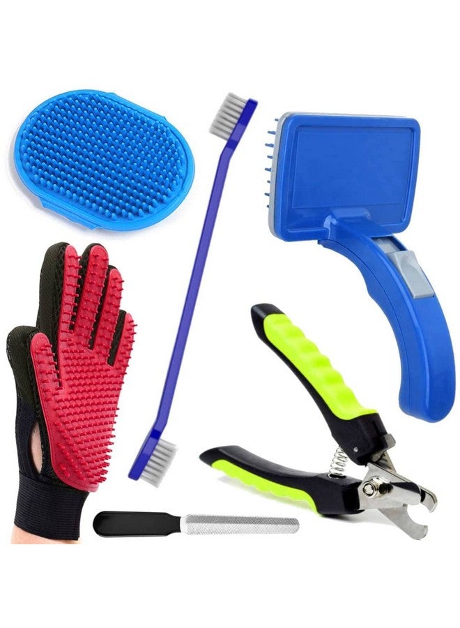 Sage Square Dog Grooming Kit - Dog Nail Clippers With Filer + Dog Toothbrush Kit + Dog Plastic Slicker Brush With Press Key For Puppies And Dogs + Pet Grooming Glove For Dog, Cat - 5 In 1 Dog Combo - Image 1