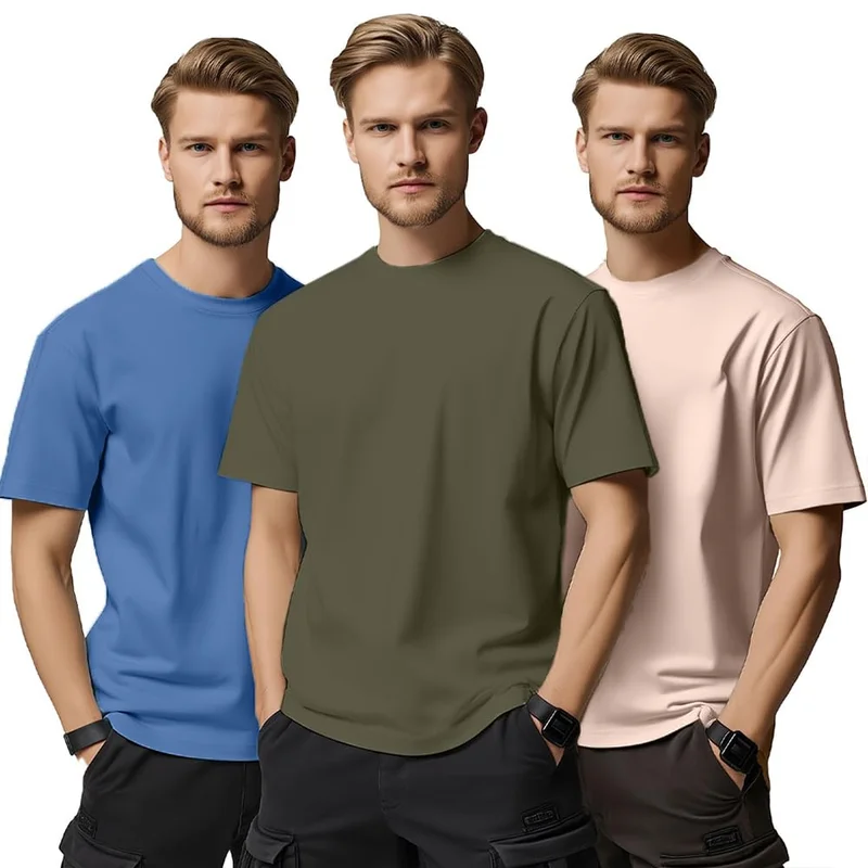 نوبيرو Men's Solid Cotton T-Shirt Pack of 3