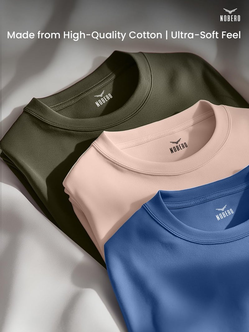 NOBERO Men's Solid Cotton T-Shirt Pack of 3 - Image 3