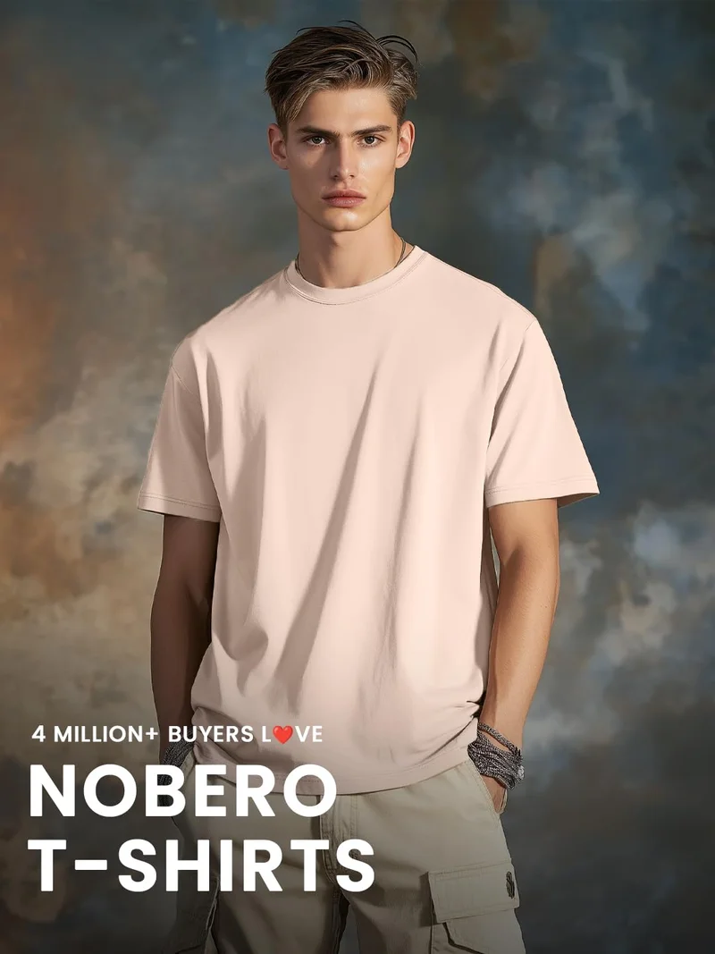 نوبيرو Men's Solid Cotton T-Shirt Pack of 3