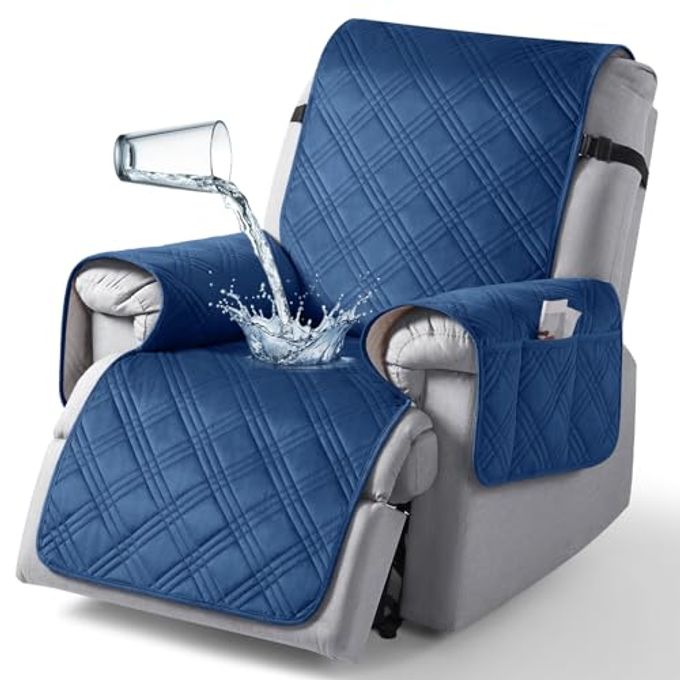 TAOCOCO 100% Waterproof Recliner Chair Cover, Thickness Recliner Covers That Stay in Place, Reclining Chair Cover Furniture Protector for Kids, Pets(23.6'', Dark Blue-Velvet) - Image 4