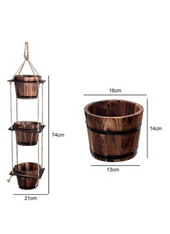 Generic FFD  Wooden Pot Hanging Planter with 3 Handcrafted Pots & Solid Wooden Holder – Rustic Decorative Planter with Rope and Wooden Hanger for Indoor Flowers & Artificial Plants  - Image 2