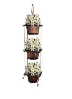 Generic FFD  Wooden Pot Hanging Planter with 3 Handcrafted Pots & Solid Wooden Holder – Rustic Decorative Planter with Rope and Wooden Hanger for Indoor Flowers & Artificial Plants  - Image 3