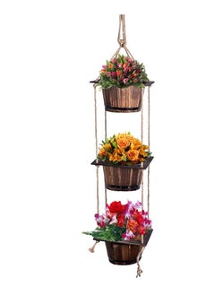 Generic FFD  Wooden Pot Hanging Planter with 3 Handcrafted Pots & Solid Wooden Holder – Rustic Decorative Planter with Rope and Wooden Hanger for Indoor Flowers & Artificial Plants  - Image 4