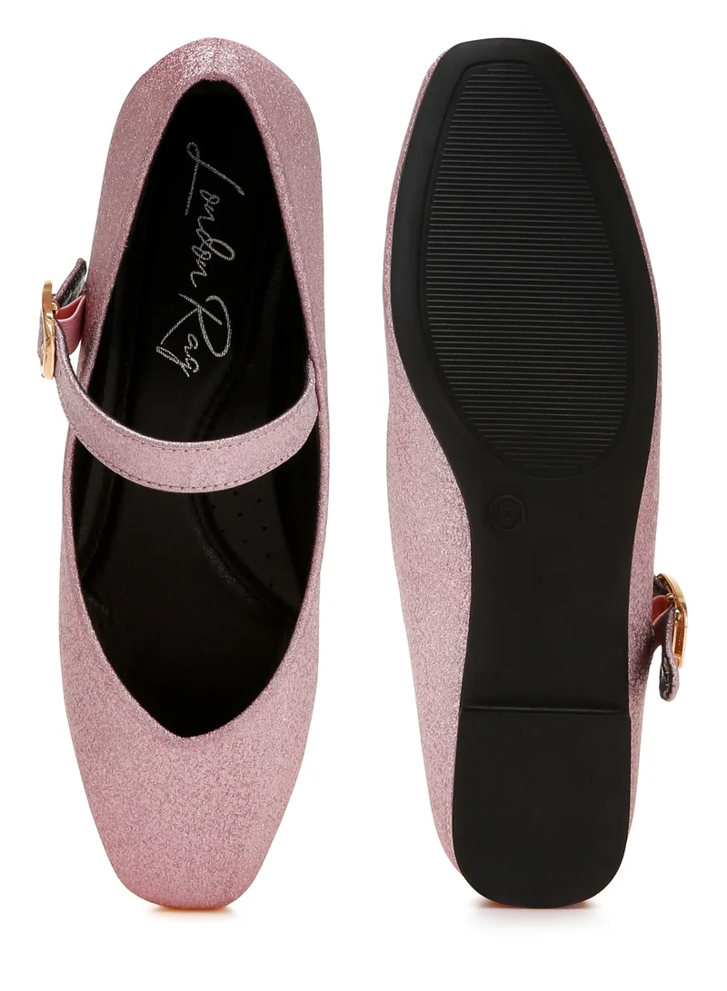London Rag Glitter Pin Buckle Ballerinas in Pink