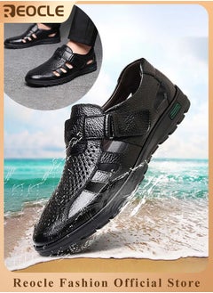 REOCLE Men's Sandals Closed Toe Strappy Sandals Summer Office Loafers Leather Walking Slip-on Casual Oxfords Made of Breathable Cowhide Material  - Image 1