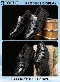 REOCLE Men's Sandals Closed Toe Strappy Sandals Summer Office Loafers Leather Walking Slip-on Casual Oxfords Made of Breathable Cowhide Material  - Image 5