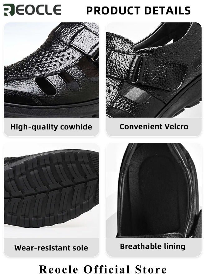 Men's Sandals Closed Toe Strappy Sandals Summer Office Loafers Leather Walking Slip-on Casual Oxfords Made of Breathable Cowhide Material