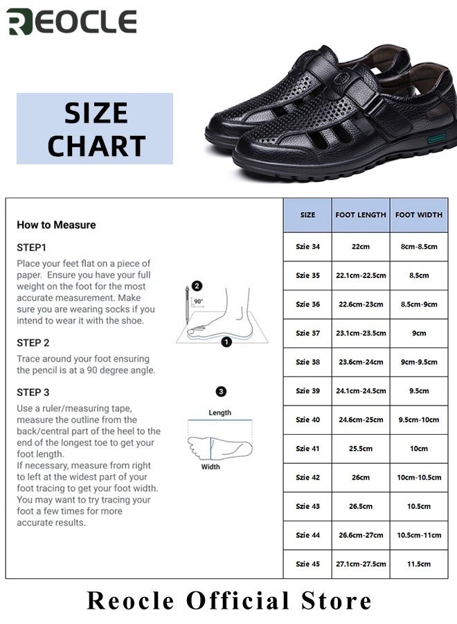 Men's Sandals Closed Toe Strappy Sandals Summer Office Loafers Leather Walking Slip-on Casual Oxfords Made of Breathable Cowhide Material