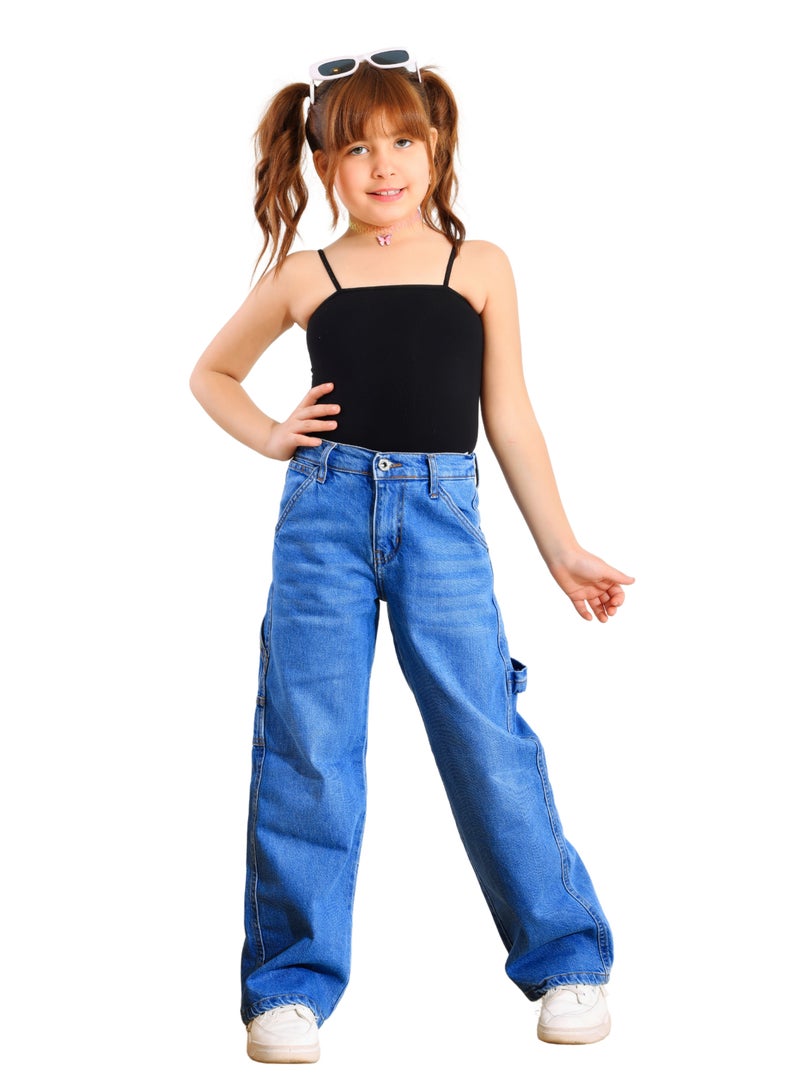 JBS DENIM Girls' Wide Leg Carpenter Blue Jeans  - Image 1