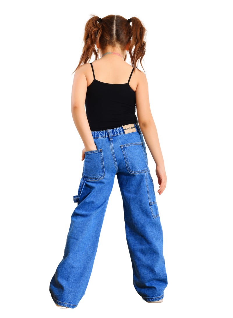 JBS DENIM Girls' Wide Leg Carpenter Blue Jeans  - Image 5