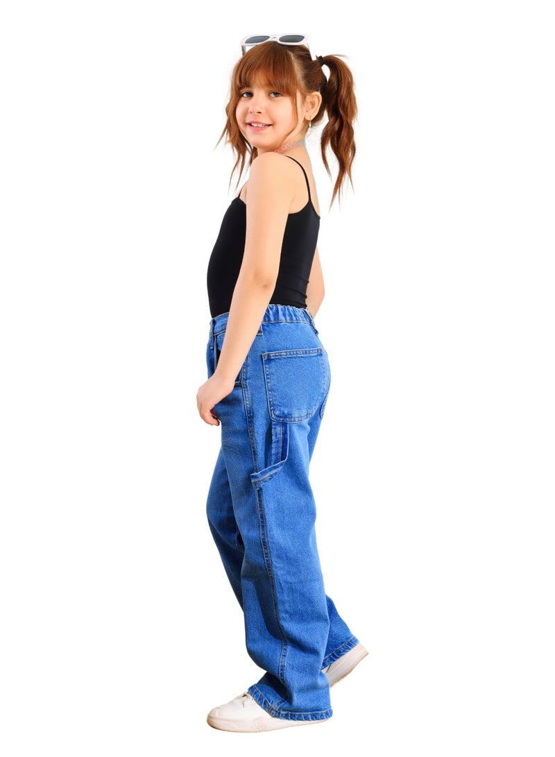 JBS DENIM Girls' Wide Leg Carpenter Blue Jeans  - Image 4