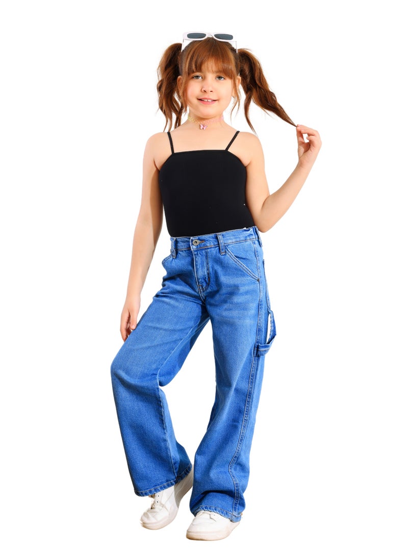 JBS DENIM Girls' Wide Leg Carpenter Blue Jeans  - Image 2