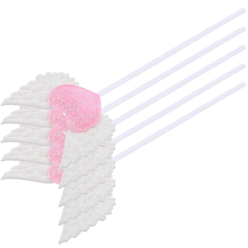 Pink Glitter Heart Wings Cake Toppers Cupcake Picks Set For Birthday Wedding Party Decoration - Image 2