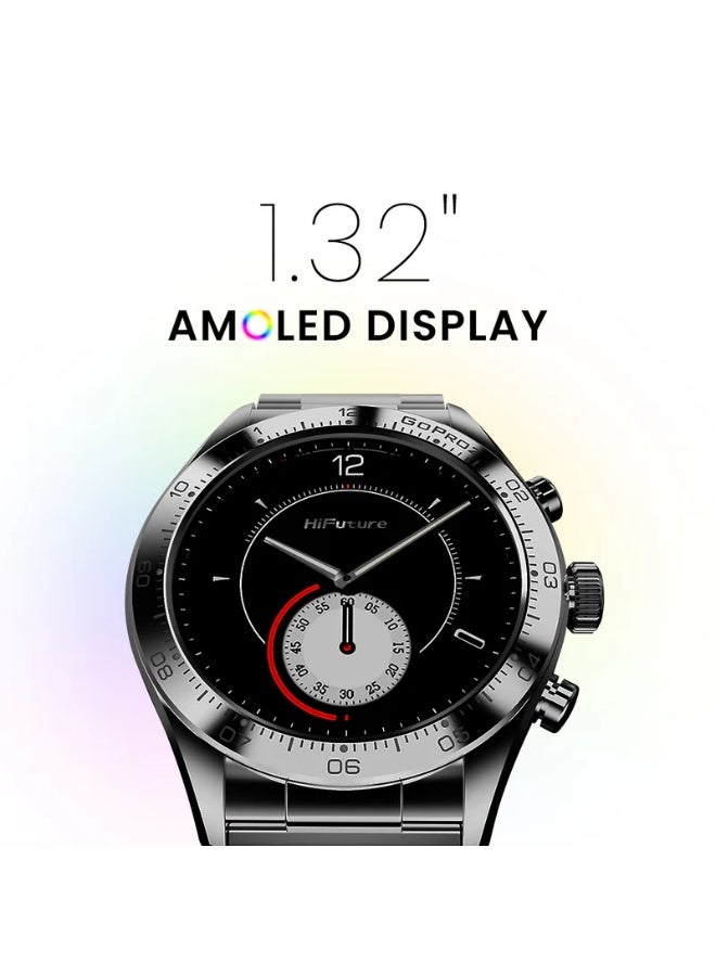 هاي فيوتشر ساعة ذكية، شاشة AMOLED بحجم 1.32 بوصة، مكالمات لاسلكية، مراقبة معدل ضربات القلب، مراقبة SpO₂، 10 أيام من وقت العمل، واجهات ساعة قابلة للتخصيص - أسود - Image 3