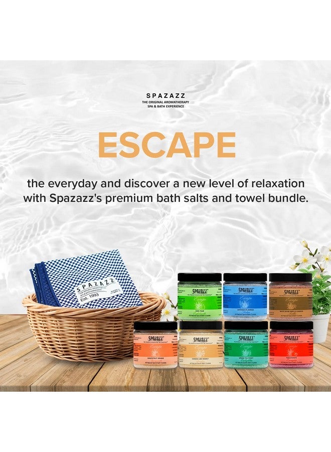 spazazz & Spa Bath Salt Aromatherapy Crystals - Spazazz Escape Collection 4 Oz 7-Pack Sampler & Hot Cold Towel - Lavender, Lime Coconut, Green Tea, Vanilla Jasmine, Kiwi Pear, Grapefruit, Pomegranate - Image 5