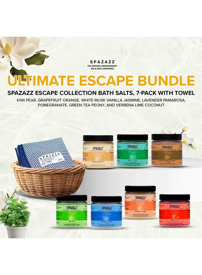spazazz & Spa Bath Salt Aromatherapy Crystals - Spazazz Escape Collection 4 Oz 7-Pack Sampler & Hot Cold Towel - Lavender, Lime Coconut, Green Tea, Vanilla Jasmine, Kiwi Pear, Grapefruit, Pomegranate - Image 3
