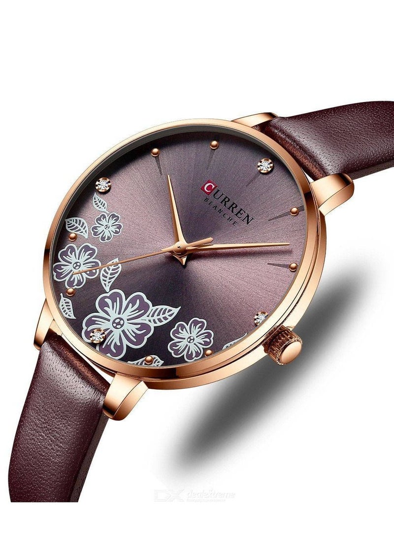 CURREN - Curren 9068 Women Stainless Steel Stylish Watch With Leather Band - Image 1