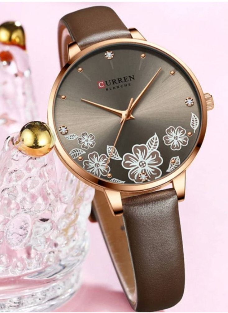 CURREN - Curren 9068 Women Stainless Steel Stylish Watch With Leather Band - Image 1