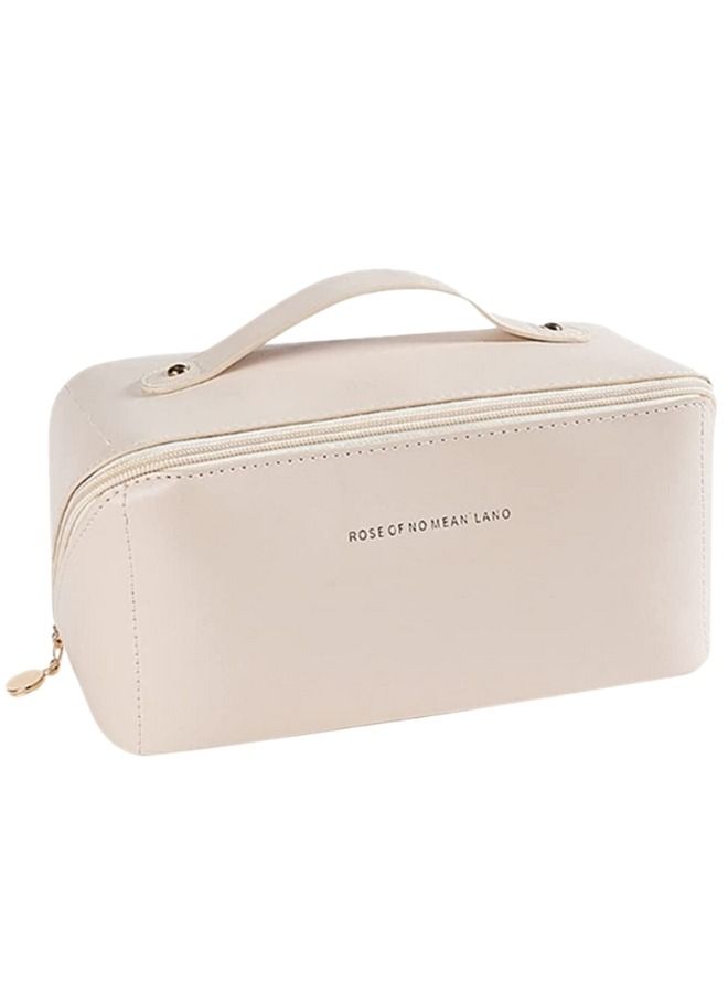 1pc PU Leather Multifunctional Storage Makeup Bag (White) - Image 1