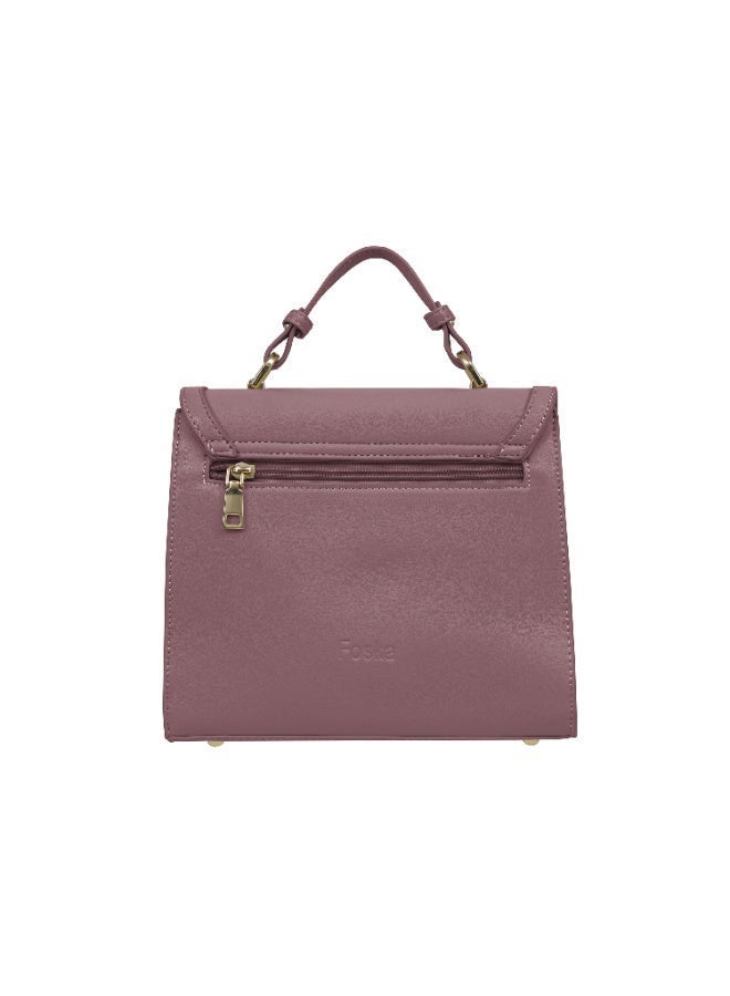 فوسكا شنطة Foska كروس نسائية صغيرة بغطاء ومقبض يد – جلد ناعم لون وردي غامق – مقاس 23x20 سم - Image 4