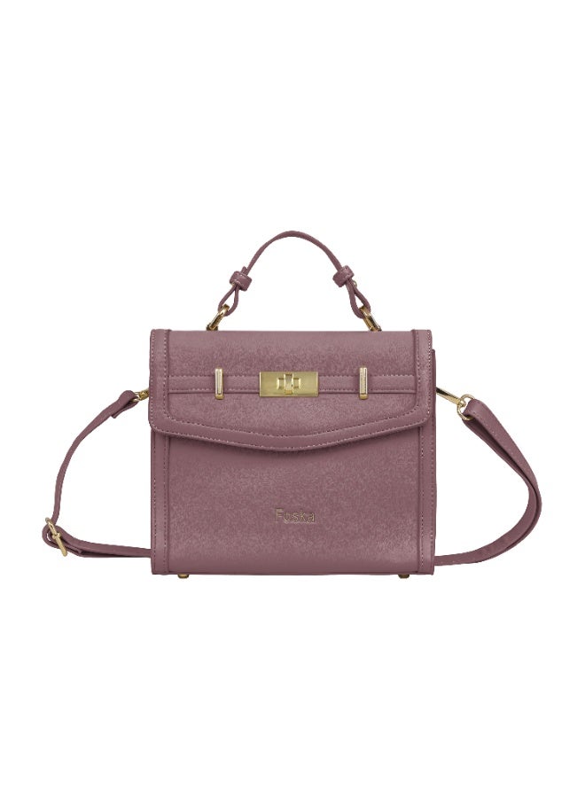 فوسكا شنطة Foska كروس نسائية صغيرة بغطاء ومقبض يد – جلد ناعم لون وردي غامق – مقاس 23x20 سم - Image 1