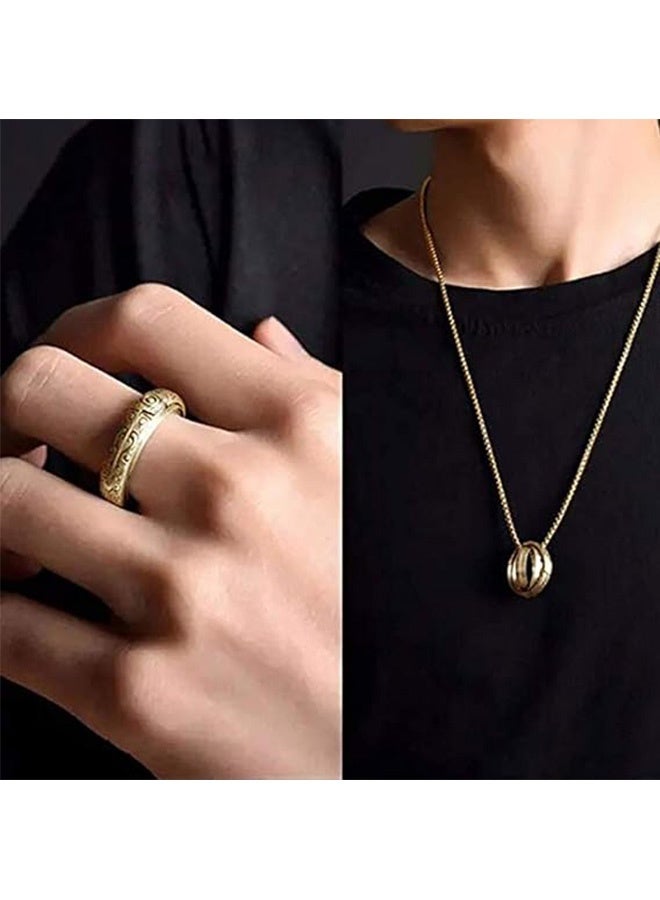 MXN Retro Rings, Astronomical Sphere Ring Band Rings for Men Stainless Steel Rings for Men Wedding Ring Cool Spinner Rings, Spinner Ring with Necklace - Image 5