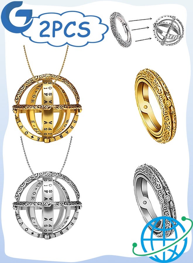 MXN Retro Rings, Astronomical Sphere Ring Band Rings for Men Stainless Steel Rings for Men Wedding Ring Cool Spinner Rings, Spinner Ring with Necklace - Image 1