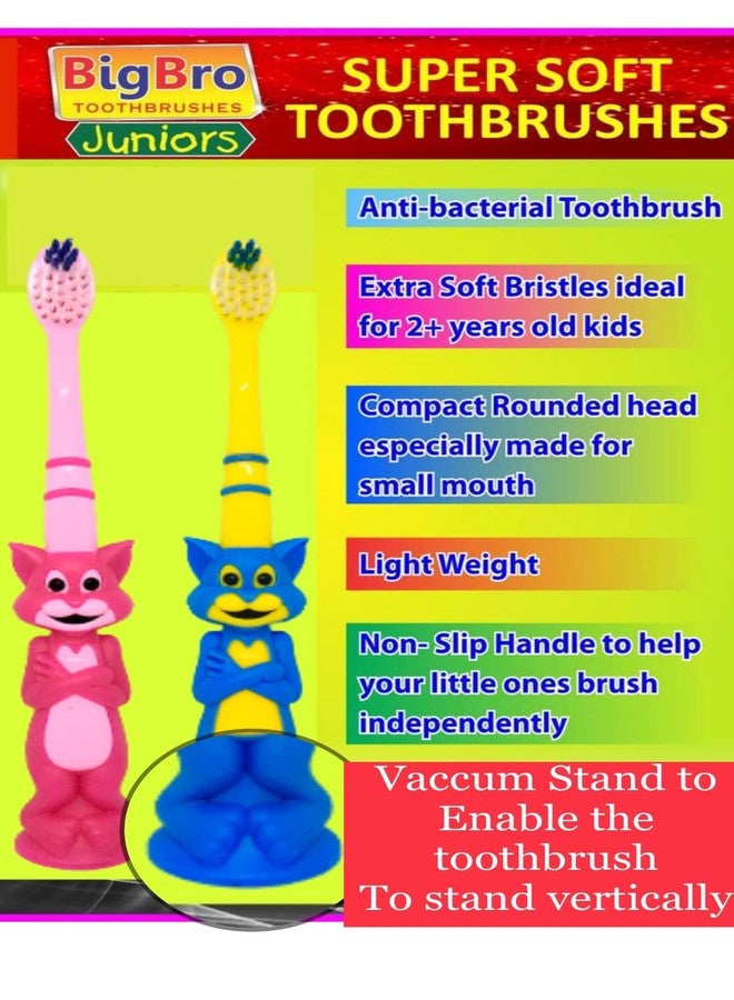BigBro Kids Manual Toothbrush Extra Soft Bristles With Toothbrush Case Cover Cartoon Shape Age 2+ Super Saver Pack Of 3 Plus 3 Kids Tongue Cleaners,Multicolor - Image 3