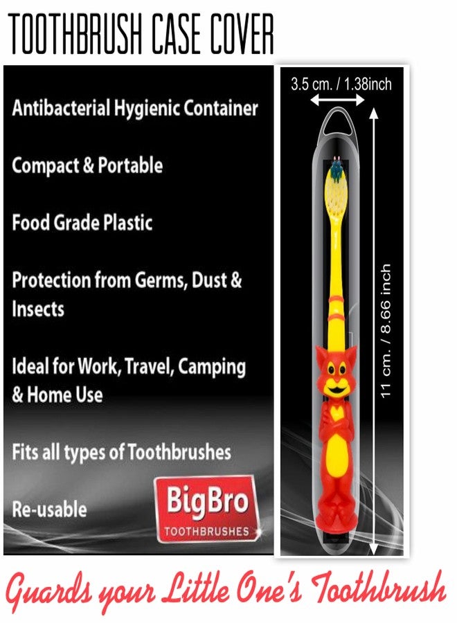 BigBro Kids Manual Toothbrush Extra Soft Bristles With Toothbrush Case Cover Cartoon Shape Age 2+ Super Saver Pack Of 3 Plus 3 Kids Tongue Cleaners,Multicolor - Image 5
