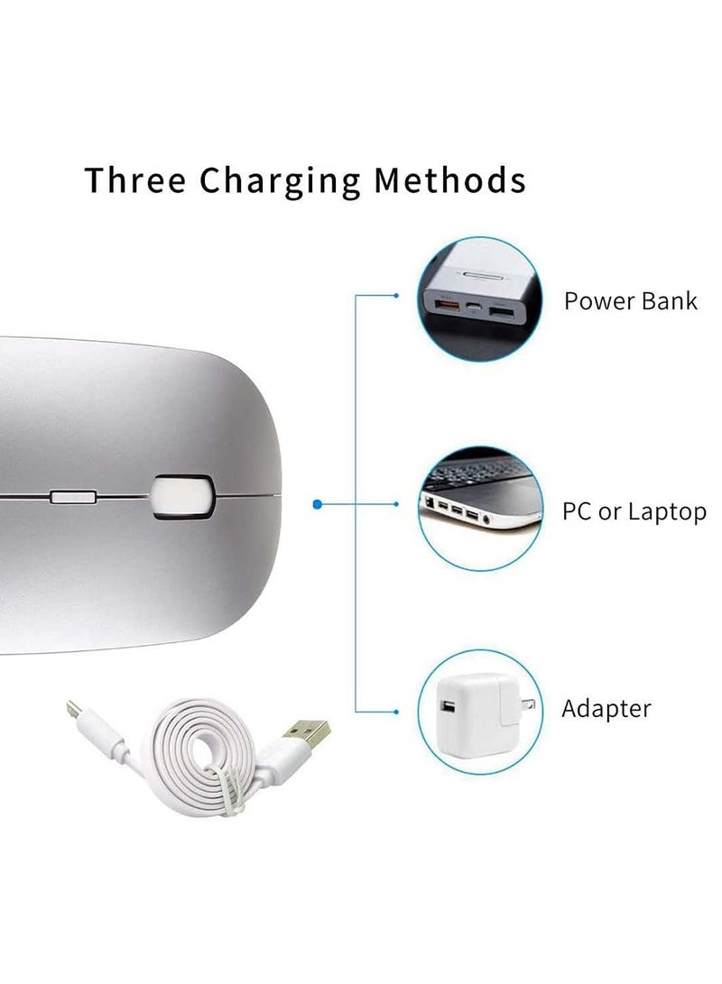 نُوِيق ماوس بلوتوث لاسلكي، بلوتوث 5.1 + USB، ماوس بلوتوث لاسلكي صامت قابل لإعادة الشحن 2.4 جيجا هرتز، فئران كمبيوتر مع جهاز استقبال USB (فضي) - Image 2