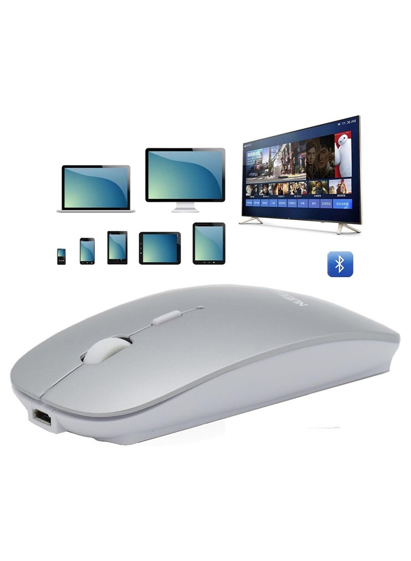 نُوِيق ماوس بلوتوث لاسلكي، بلوتوث 5.1 + USB، ماوس بلوتوث لاسلكي صامت قابل لإعادة الشحن 2.4 جيجا هرتز، فئران كمبيوتر مع جهاز استقبال USB (فضي) - Image 3