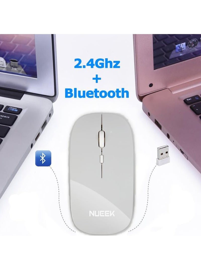 نُوِيق ماوس بلوتوث لاسلكي، بلوتوث 5.1 + USB، ماوس بلوتوث لاسلكي صامت قابل لإعادة الشحن 2.4 جيجا هرتز، فئران كمبيوتر مع جهاز استقبال USB (فضي) - Image 5
