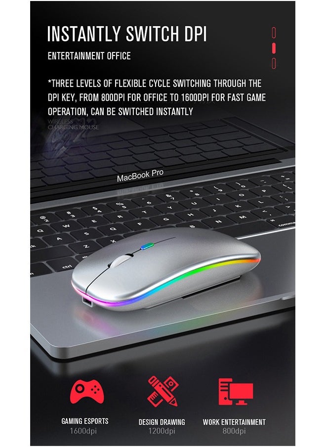 Generic - Wireless Bluetooth Mouse, Bluetooth 5.1 + USB, 2.4GHz Rechargeable Silent Bluetooth Wireless Mouse, Computer Mice with USB Receiver(Silver) - Image 1