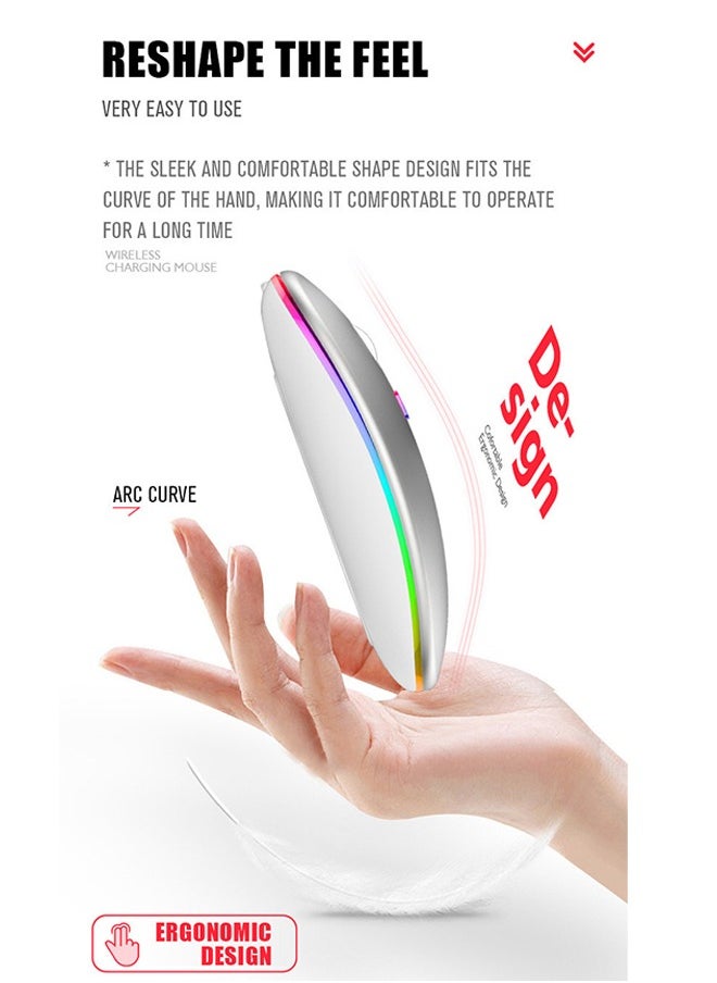 Generic - Wireless Bluetooth Mouse, Bluetooth 5.1 + USB, 2.4GHz Rechargeable Silent Bluetooth Wireless Mouse, Computer Mice with USB Receiver(Silver) - Image 1