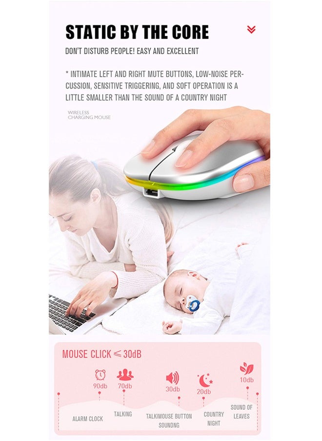 Generic - Wireless Bluetooth Mouse, Bluetooth 5.1 + USB, 2.4GHz Rechargeable Silent Bluetooth Wireless Mouse, Computer Mice with USB Receiver(Silver) - Image 1