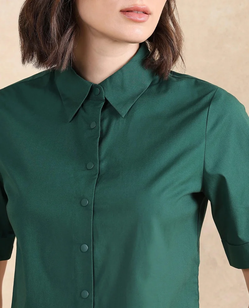 Rareism Women's Collared Crop Shirt