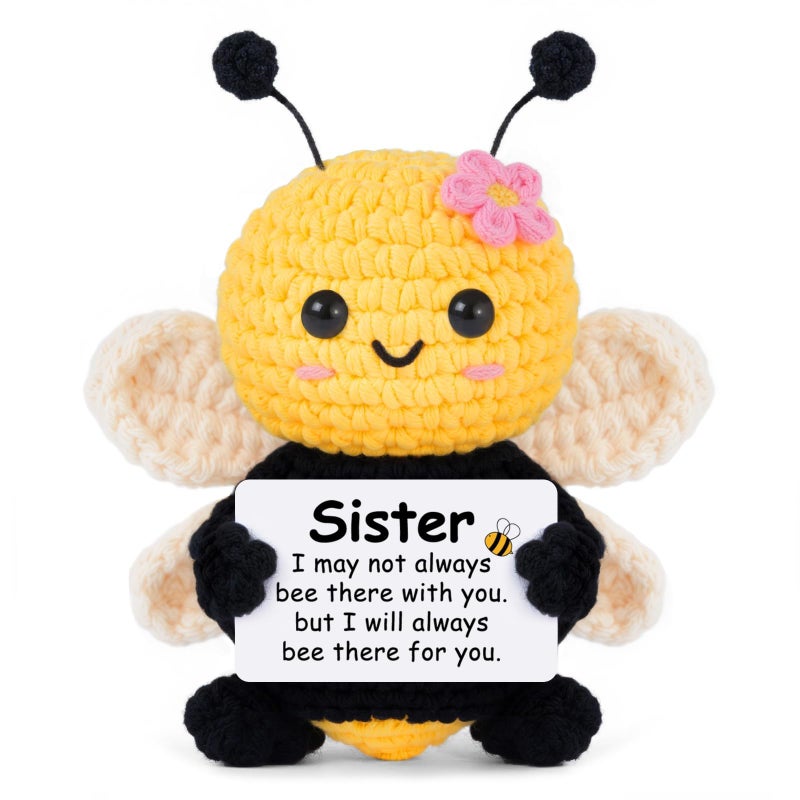 Gleevera Sister Birthday Gifts Sister Gifts from Sisters Brother My Forever Soul Sisters Birthday Valentines Mothers Day Christmas Mini Crochet Bee Affirmation Support Presents Cute Handmade Knitted Decor - Image 2