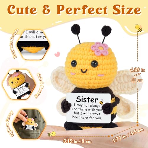 Gleevera Sister Birthday Gifts Sister Gifts from Sisters Brother My Forever Soul Sisters Birthday Valentines Mothers Day Christmas Mini Crochet Bee Affirmation Support Presents Cute Handmade Knitted Decor - Image 3