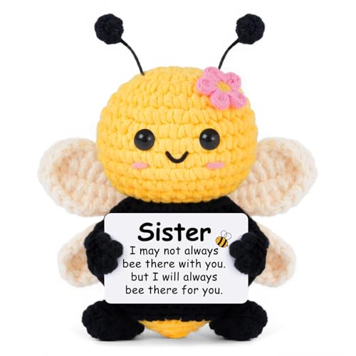 Gleevera Sister Birthday Gifts Sister Gifts from Sisters Brother My Forever Soul Sisters Birthday Valentines Mothers Day Christmas Mini Crochet Bee Affirmation Support Presents Cute Handmade Knitted Decor - Image 1