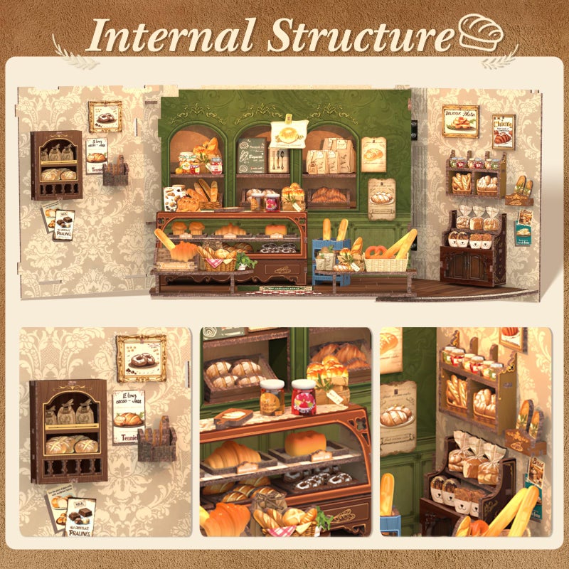 CUTEBEE Book Nook Kit, DIY Miniature House Kits for Adult and Teens, Dollhouse Booknook Tiny House, Bookshelf 3D Wooden Puzzle, DIY Craft Gifts for Family and Friends (Mrs.Hunt Bakery) - Image 4